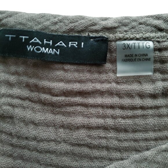 T Tahari Woman Crinkle 100% Cotton Gauze Boxy Raw edges Cap sleeve Grey Size 3XL - Picture 9 of 15